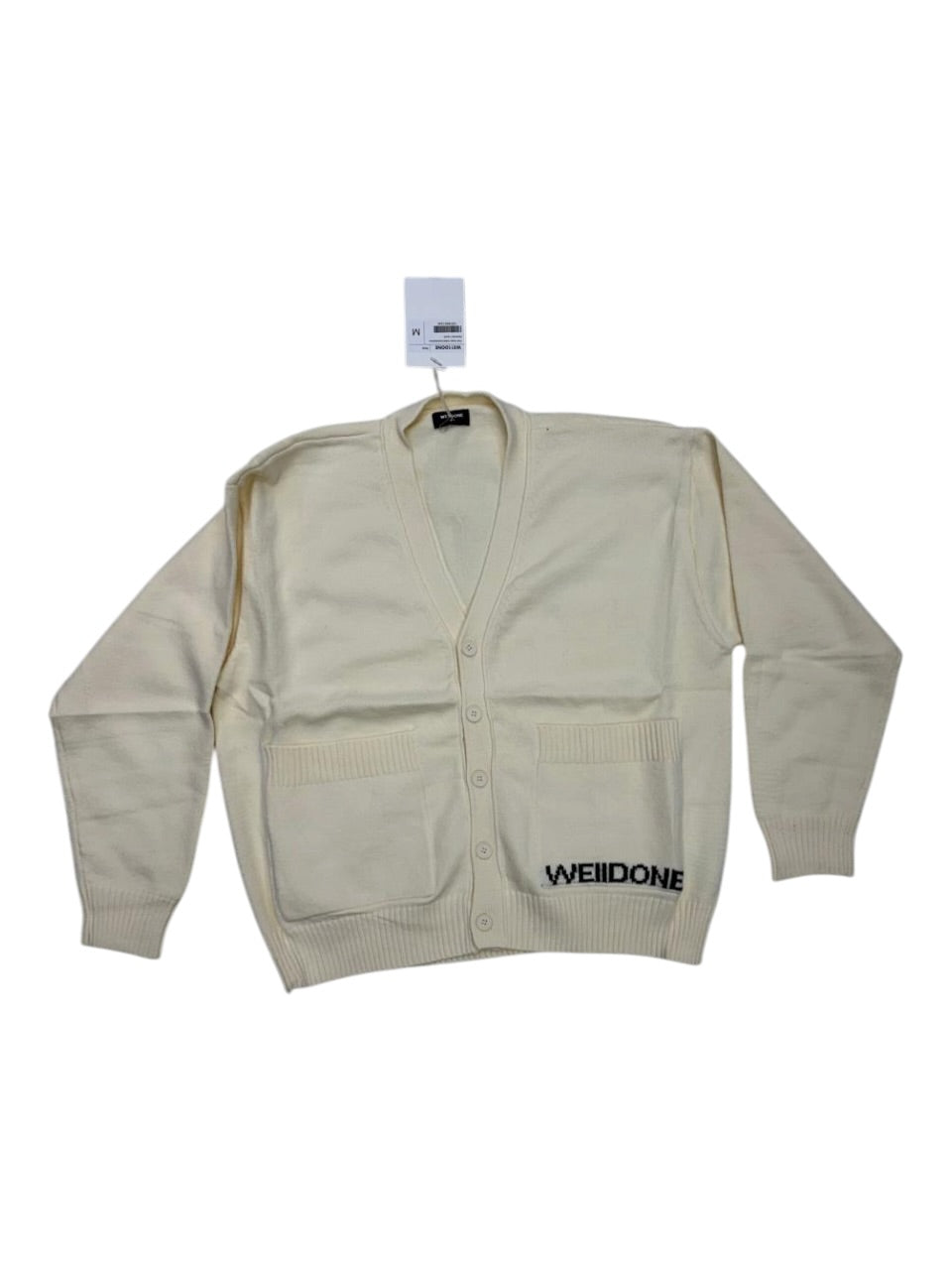 We11done Cream Logo Cardigan